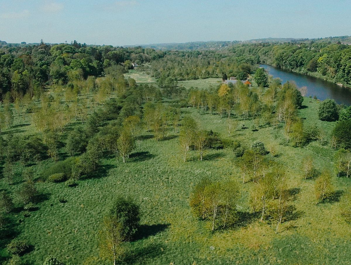 Aerial view of Waterside Farm - 55 acres alongside the River Dee