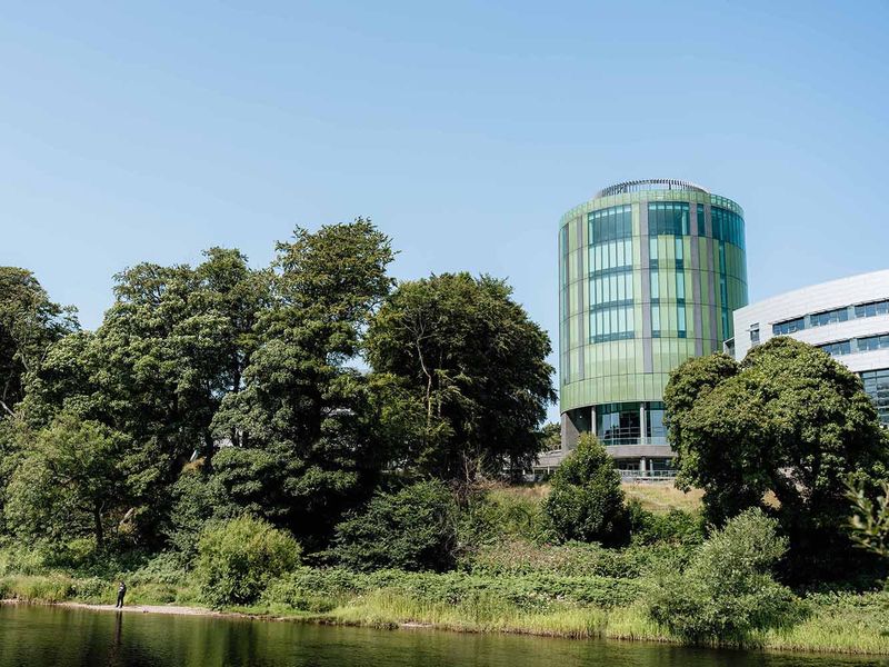 RGU's iconic library tower overlooking the River Dee and surrounding greenery
