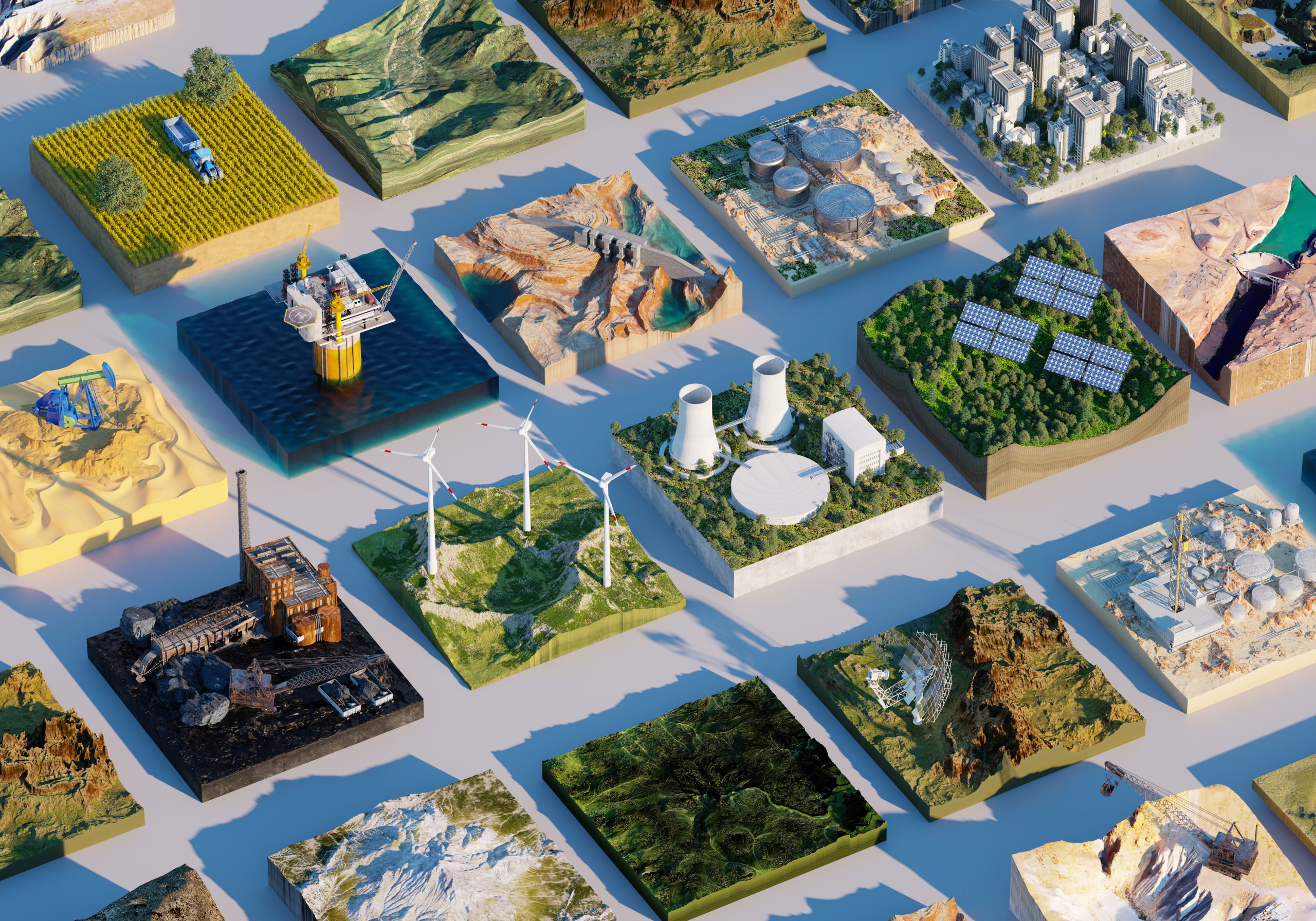 Model landscape of renewable and conventional energy sites